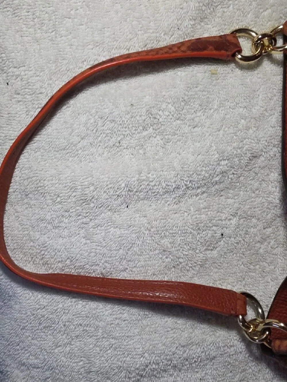 Coach Rust Leather Shoulder Bag with Snakeskin-Print Trim